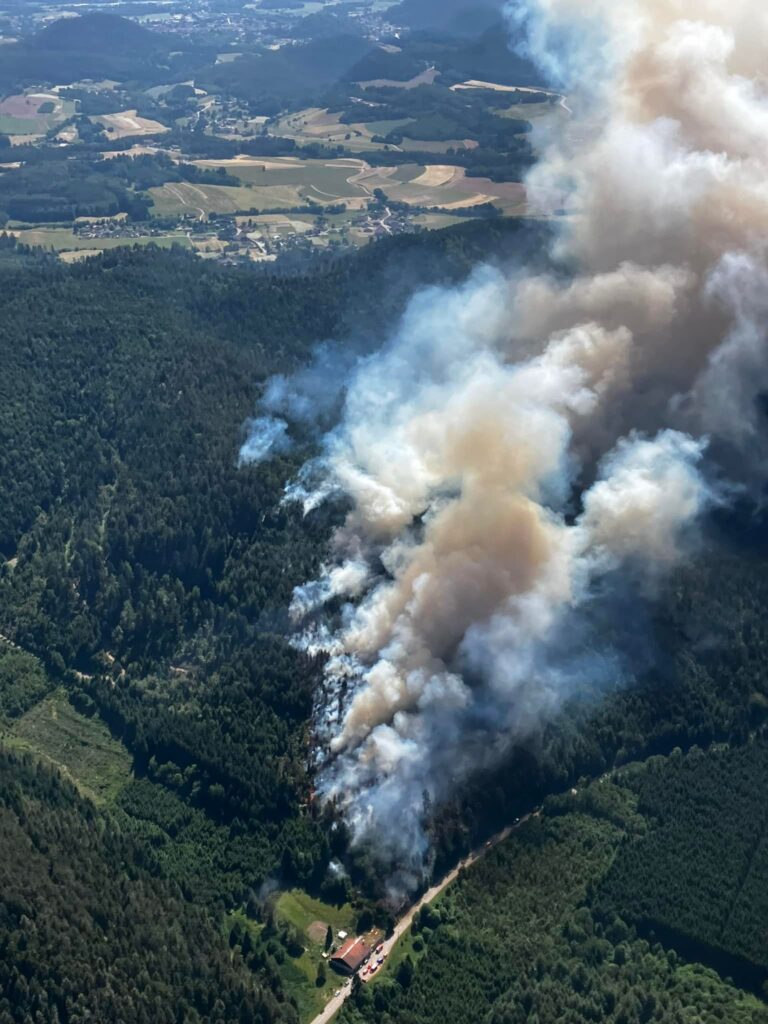 Un incendie d&rsquo;habitation se propage à la forêt de Bois-de-Champ dans les Vosges, mobilisant une quarantaine de pompiers