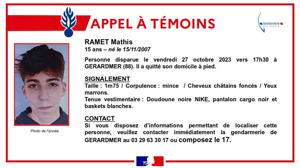 L&rsquo;adolescent de 15 ans, disparu à Gérardmer, a été retrouvé mort