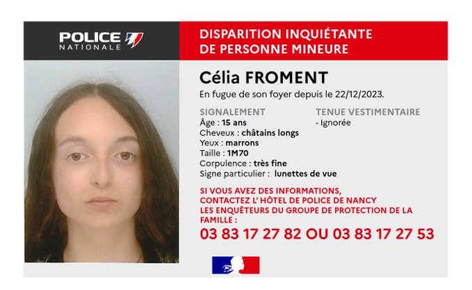 NANCY : Un nouvel appel à témoin pour retrouver une adolescente de 15 ans