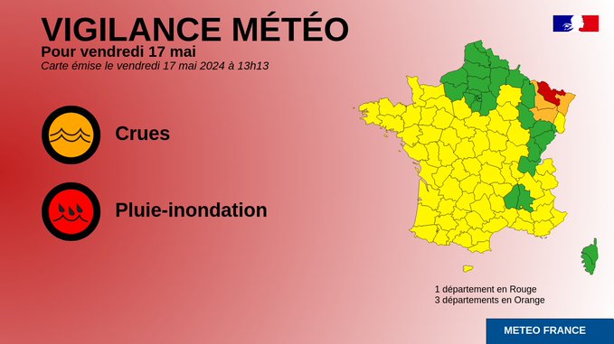 Intempéries : la Moselle en vigilance rouge, le Bas-Rhin et d&rsquo;autres départements en alerte