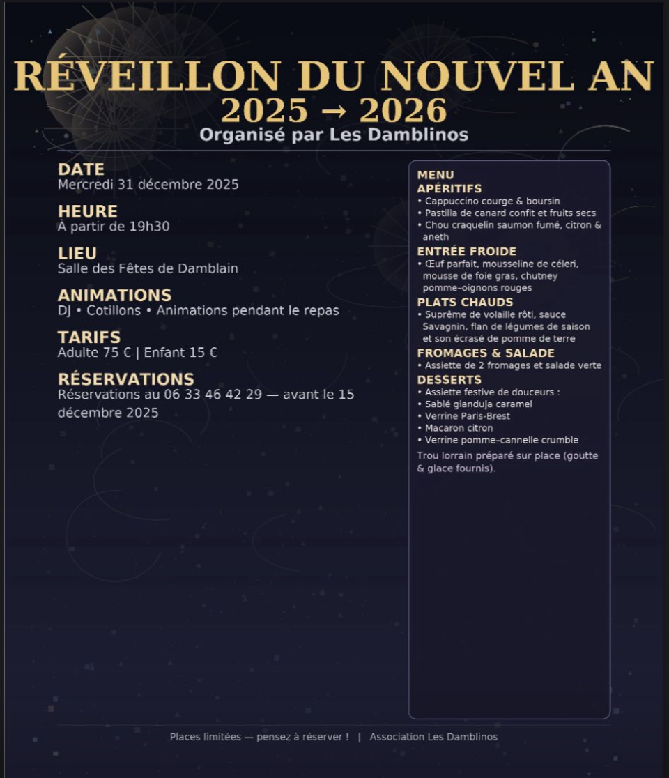 RÉVEILLON DU NOUVEL AN À DAMBLAIN