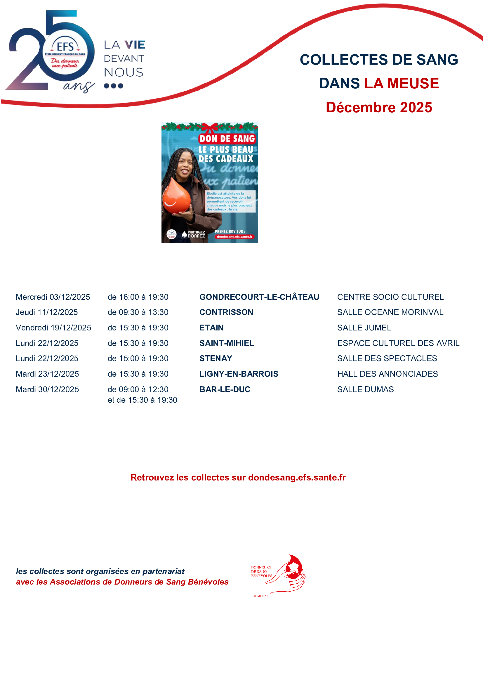 COLLECTES DE SANG DANS LA MEUSE EN DÉCEMBRE 2025