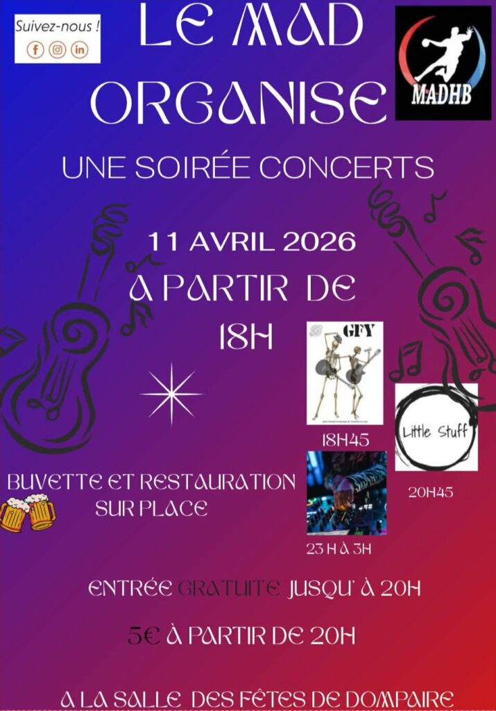 SOIRÉE CONCERTS à DOMPAIRE le 11 avril : le rendez-vous à ne pas manquer !