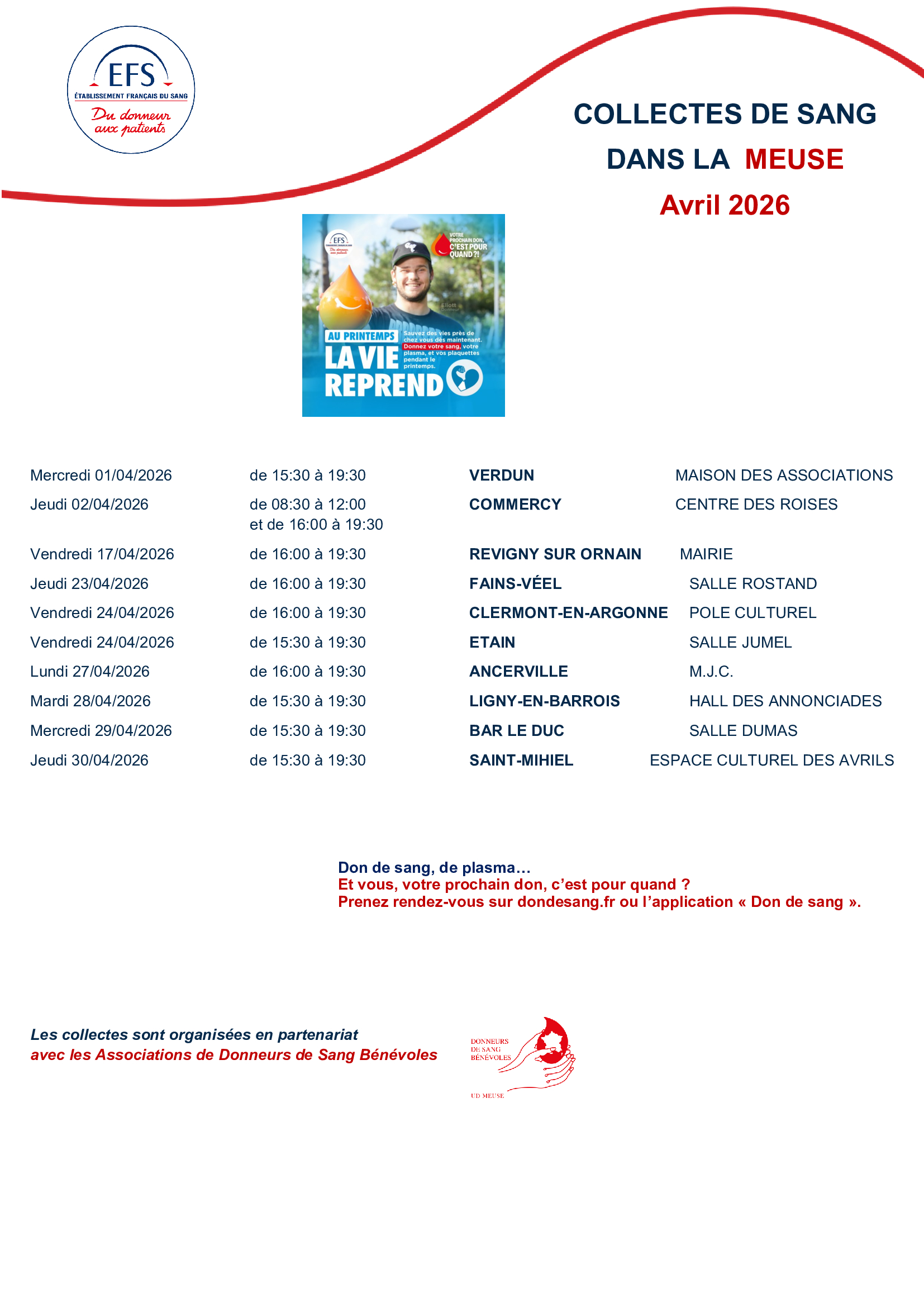 COLLECTES DE SANG DANS LA MEUSE EN AVRIL