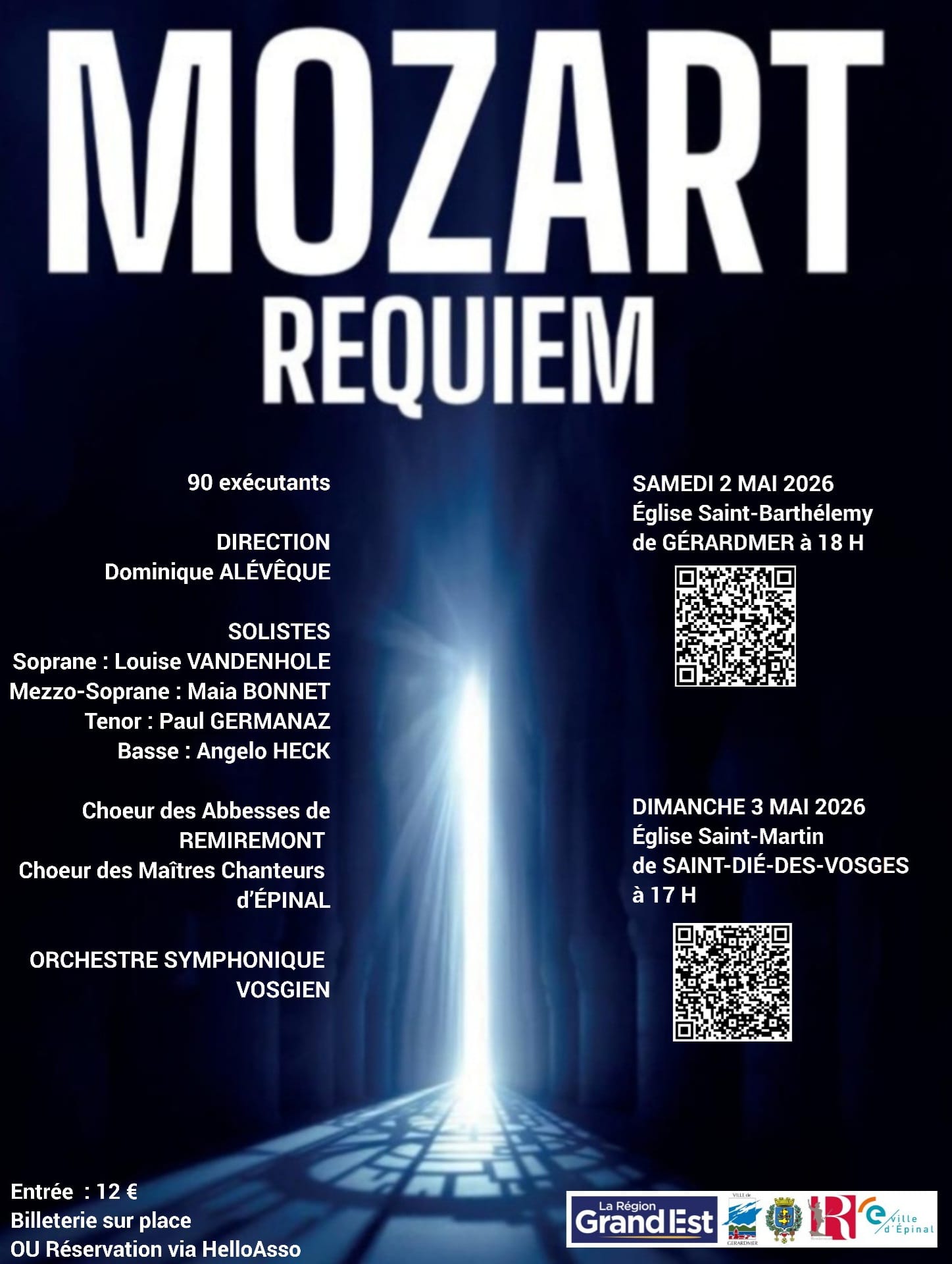 CONCERT : REQUIEM DE MOZART à GÉRARDMER et SAINT-DIÉ-DES-VOSGES