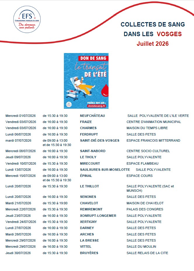COLLECTES DE SANG dans les VOSGES